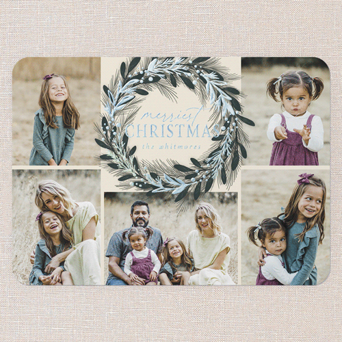 Foil Delight Wreath Holiday Card, Beige, Iridescent Foil, 5x7, Christmas, Matte, Personalized Foil Cardstock, Rounded, Cream