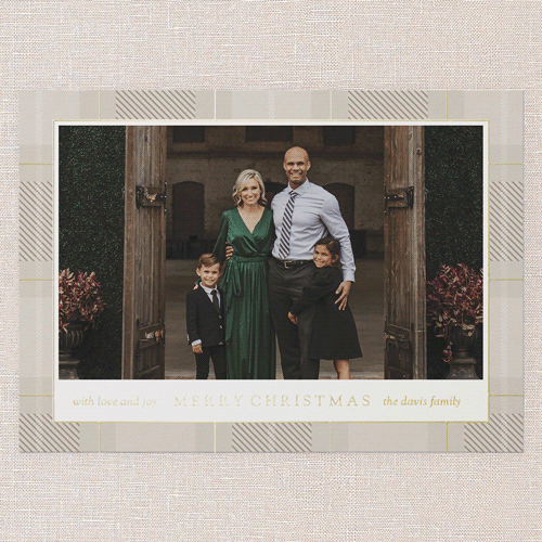 Plaid Classic Holiday Card, Gold Foil, Beige, 5x7, Christmas, Matte, Personalized Foil Cardstock, Square, Tan