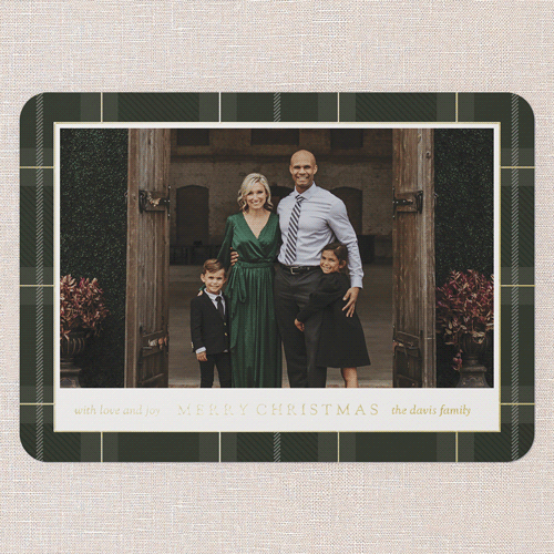 Plaid Classic Holiday Card, Gold Foil, Green, 5x7, Christmas, Matte, Personalized Foil Cardstock, Rounded, Green