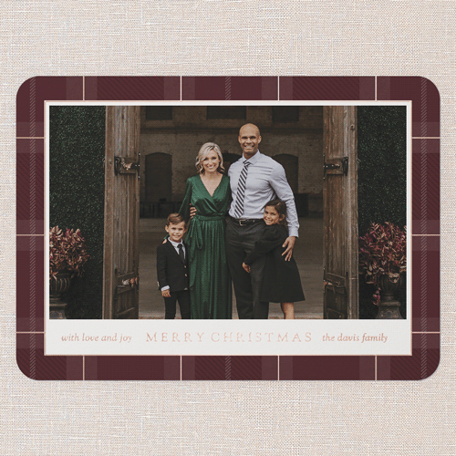 Plaid Classic Holiday Card, Red, Rose Gold Foil, 5x7, Christmas, Matte, Personalized Foil Cardstock, Rounded, Red