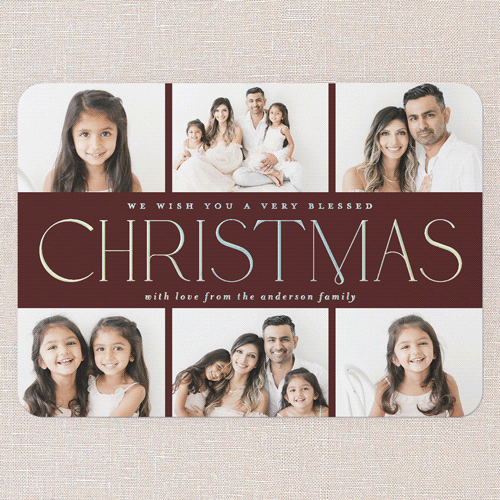 Elegant Middle Holiday Card, Iridescent Foil, Red, 5x7, Religious, Matte, Personalized Foil Cardstock, Rounded, Red