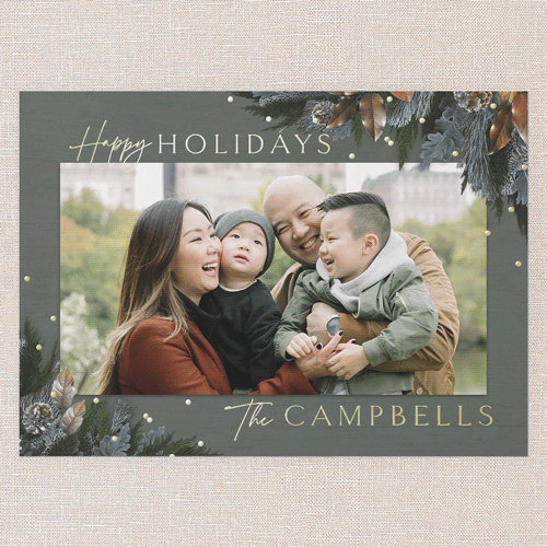 Mixed Metallic Marvel Holiday Card, Green, Gold Foil, 5x7, Holiday, Matte, Personalized Foil Cardstock, Square, Fern