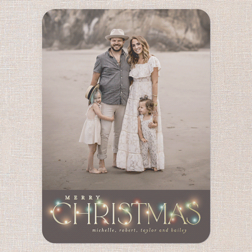 Lit Type Holiday Card, Gold Foil, Grey, 5x7, Christmas, Matte, Personalized Foil Cardstock, Rounded, Cobblestone
