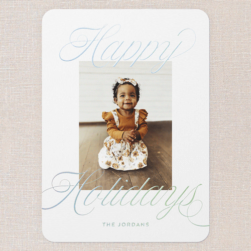 Evergreen Tidings Holiday Card, White, Iridescent Foil, 5x7, Holiday, Matte, Personalized Foil Cardstock, Rounded, White