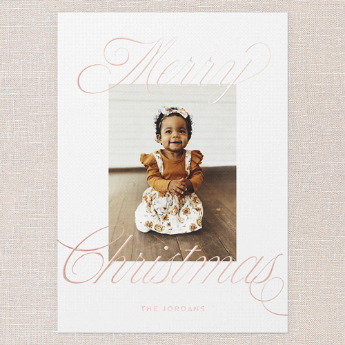 Evergreen Tidings Holiday Card, Rose Gold Foil, White, 5x7, Christmas, Matte, Personalized Foil Cardstock, Square, White