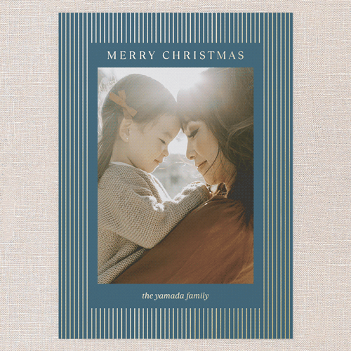 Striped Elegantly Holiday Card, Gold Foil, Blue, 5x7, Christmas, Matte, Personalized Foil Cardstock, Square, Feather