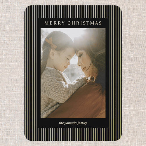 Striped Elegantly Holiday Card, Black, Gold Foil, 5x7, Christmas, Matte, Personalized Foil Cardstock, Rounded, Black