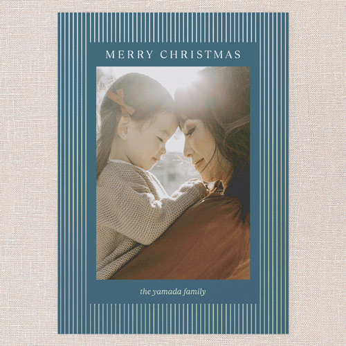 Striped Elegantly Holiday Card, Blue, Iridescent Foil, 5x7, Christmas, Matte, Personalized Foil Cardstock, Square, Feather