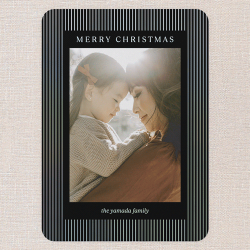 Striped Elegantly Holiday Card, Black, Iridescent Foil, 5x7, Christmas, Matte, Personalized Foil Cardstock, Rounded, Black