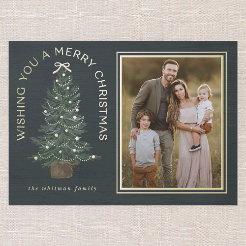 Small Sapling Holiday Card, Blue, Gold Foil, 5x7, Christmas, Matte, Personalized Foil Cardstock, Square, Blue