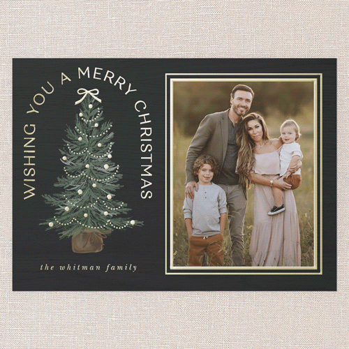 Small Sapling Holiday Card, Black, Gold Foil, 5x7, Christmas, Matte, Personalized Foil Cardstock, Square, Black