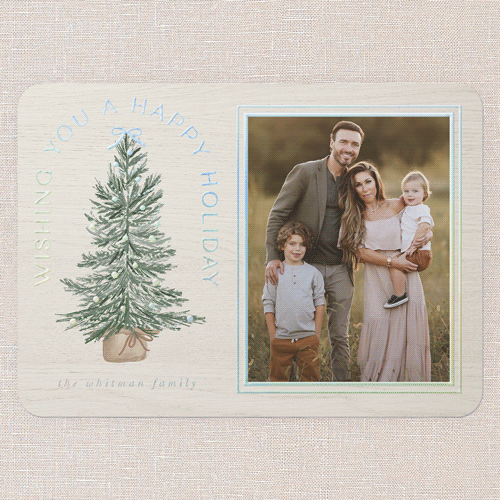 Small Sapling Holiday Card, White, Iridescent Foil, 5x7, Holiday, Matte, Personalized Foil Cardstock, Rounded, White