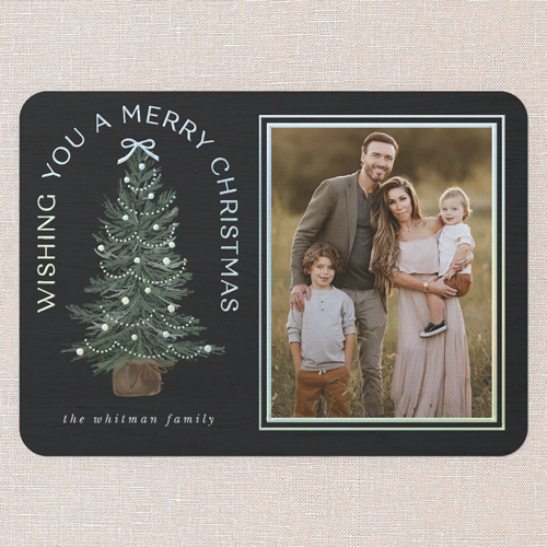 Small Sapling Holiday Card, Black, Iridescent Foil, 5x7, Christmas, Matte, Personalized Foil Cardstock, Rounded, Black