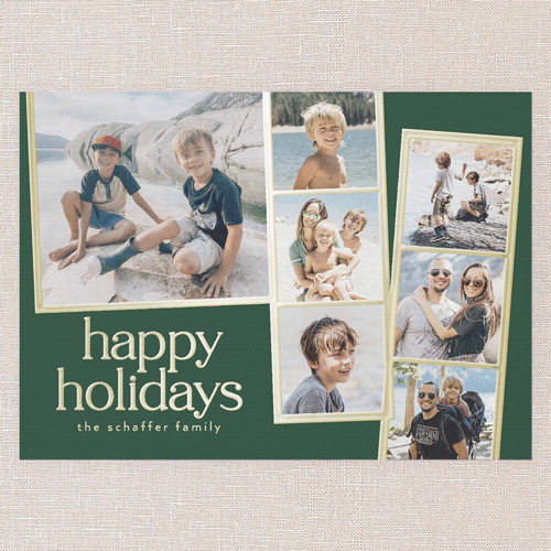 Photo Slides Holiday Card, Green, Gold Foil, 5x7, Holiday, Matte, Personalized Foil Cardstock, Square, Green