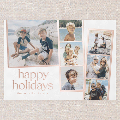 Photo Slides Holiday Card, White, Rose Gold Foil, 5x7, Holiday, Matte, Personalized Foil Cardstock, Square, White