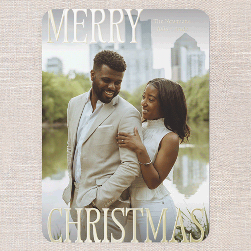 Serif Standout Holiday Card, White, Gold Foil, 5x7, Christmas, Matte, Personalized Foil Cardstock, Rounded, White