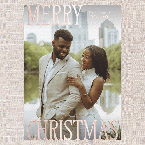 Serif Standout Holiday Card, Rose Gold Foil, White, 5x7, Christmas, Matte, Personalized Foil Cardstock, Square, White
