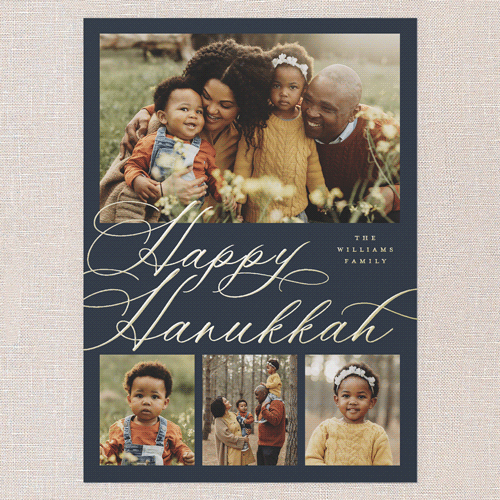 Timeless Penmanship Holiday Card, Gold Foil, Blue, 5x7, Hanukkah, Matte, Personalized Foil Cardstock, Square, Blue