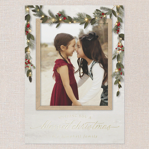Gorgeous Frosty Garland Holiday Card, White, Gold Foil, 5x7, Religious, Matte, Personalized Foil Cardstock, Square, White