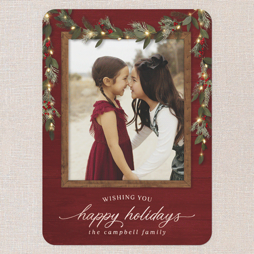 Gorgeous Frosty Garland Holiday Card, Red, Rose Gold Foil, 5x7, Holiday, Matte, Personalized Foil Cardstock, Rounded, Radish