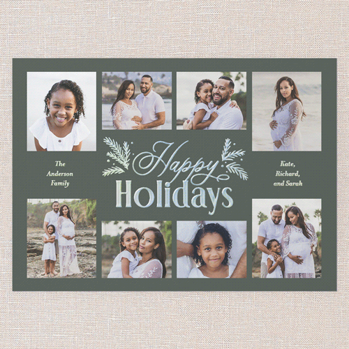 Botanical Touch Holiday Card, Iridescent Foil, Green, 5x7, Holiday, Matte, Personalized Foil Cardstock, Square, Green