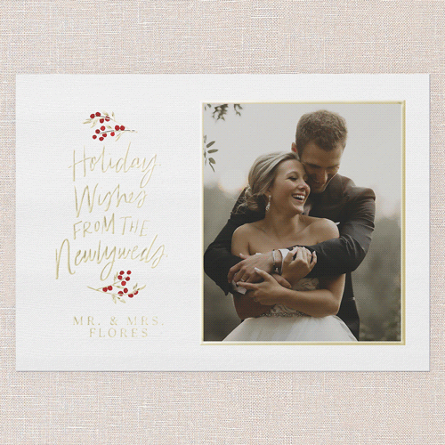Newlywed Cheer Holiday Card, Gold Foil, White, 5x7, Holiday, Matte, Personalized Foil Cardstock, Square, White