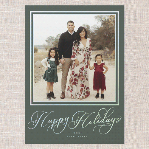 Signed Impressions Holiday Card, Green, Iridescent Foil, 5x7, Holiday, Matte, Personalized Foil Cardstock, Square, Green