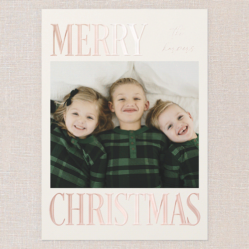 Serene Signature Holiday Card, Rose Gold Foil, Blue, 5x7, Christmas, Matte, Personalized Foil Cardstock, Square, Cobalt