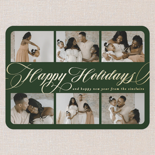 Flourished Sentiment Holiday Card, Green, Gold Foil, 5x7, Holiday, Matte, Personalized Foil Cardstock, Rounded, Green