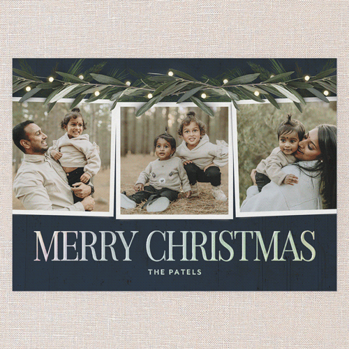 Beaming Laurel Holiday Card, Iridescent Foil, Blue, 5x7, Christmas, Matte, Personalized Foil Cardstock, Square, Blue