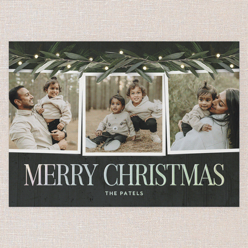 Beaming Laurel Holiday Card, Iridescent Foil, Black, 5x7, Christmas, Matte, Personalized Foil Cardstock, Square, Black