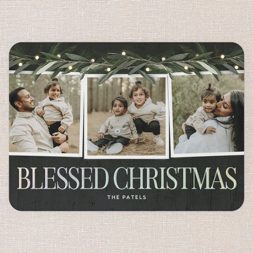 Beaming Laurel Holiday Card, Iridescent Foil, Black, 5x7, Religious, Matte, Personalized Foil Cardstock, Rounded, Black