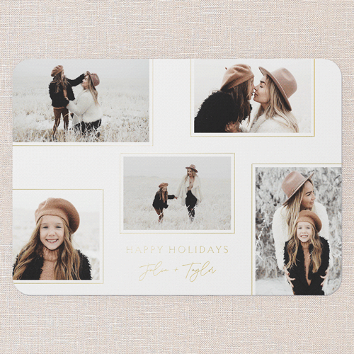 Finely Framed Holiday Card, Blue, Gold Foil, 5x7, Holiday, Matte, Personalized Foil Cardstock, Rounded, Feather