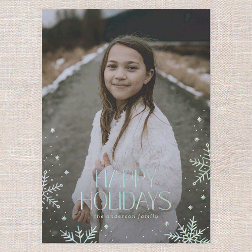Snowflake Snapshot Holiday Card, White, Iridescent Foil, 5x7, Holiday, Matte, Personalized Foil Cardstock, Square, White
