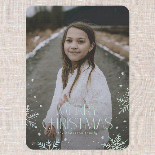 Snowflake Snapshot Holiday Card, White, Iridescent Foil, 5x7, Christmas, Matte, Personalized Foil Cardstock, Rounded, White