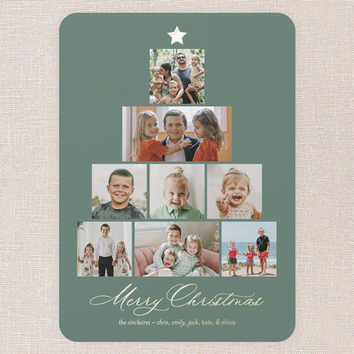 Memory Tree Holiday Card, Green, Gold Foil, 5x7, Christmas, Matte, Personalized Foil Cardstock, Rounded, Fern