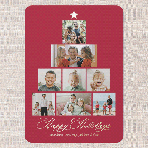 Memory Tree Holiday Card, Red, Gold Foil, 5x7, Holiday, Matte, Personalized Foil Cardstock, Rounded, Red