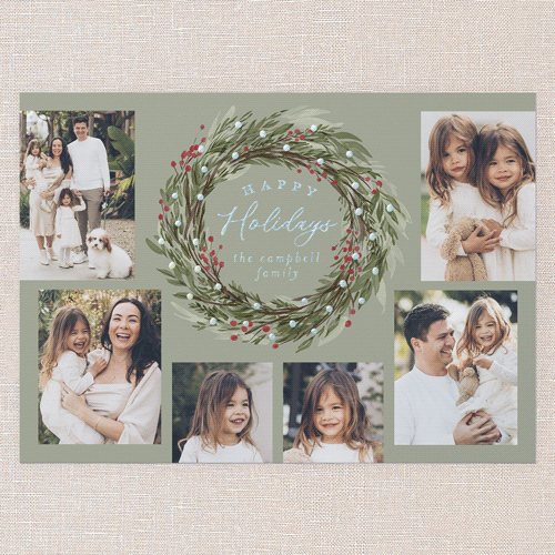 Wreath Wonder Holiday Card, Green, Iridescent Foil, 5x7, Holiday, Matte, Personalized Foil Cardstock, Square, Ivy