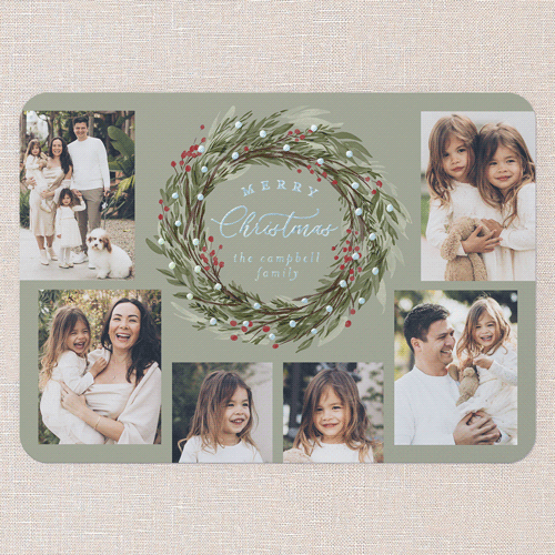 Wreath Wonder Holiday Card, Green, Iridescent Foil, 5x7, Christmas, Matte, Personalized Foil Cardstock, Rounded, Ivy