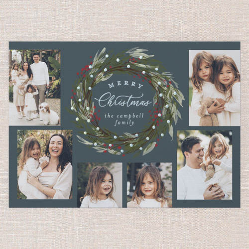 Wreath Wonder Holiday Card, Blue, Iridescent Foil, 5x7, Christmas, Matte, Personalized Foil Cardstock, Square, Blue