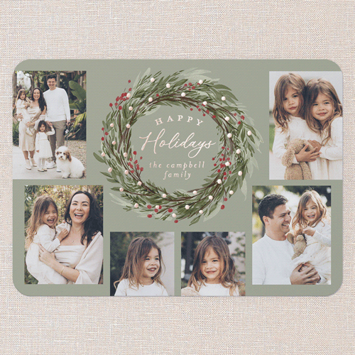 Wreath Wonder Holiday Card, Green, Rose Gold Foil, 5x7, Holiday, Matte, Personalized Foil Cardstock, Rounded, Ivy