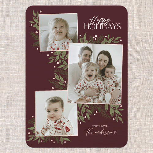 Timeless Grouping Holiday Card, Rose Gold Foil, Red, 5x7, Holiday, Matte, Personalized Foil Cardstock, Rounded, Red