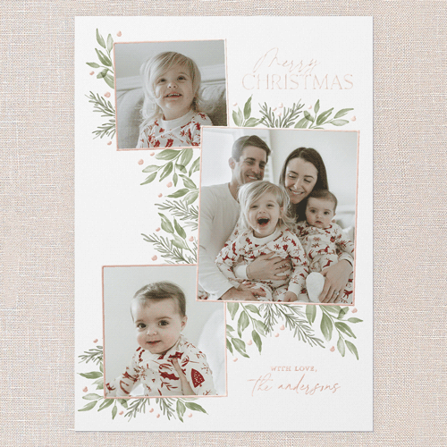 Timeless Grouping Holiday Card, White, Rose Gold Foil, 5x7, Christmas, Matte, Personalized Foil Cardstock, Square, White