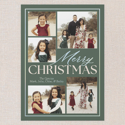 Classic Yuletide Holiday Card, Green, Iridescent Foil, 5x7, Christmas, Matte, Personalized Foil Cardstock, Square, Green