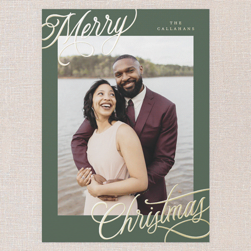 Corner Callout Holiday Card, Green, Gold Foil, 5x7, Christmas, Matte, Personalized Foil Cardstock, Square, Green