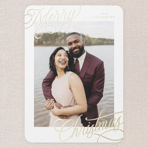 Corner Callout Holiday Card, White, Gold Foil, 5x7, Christmas, Matte, Personalized Foil Cardstock, Rounded, White