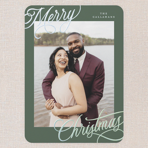 Corner Callout Holiday Card, Green, Iridescent Foil, 5x7, Christmas, Matte, Personalized Foil Cardstock, Rounded, Green