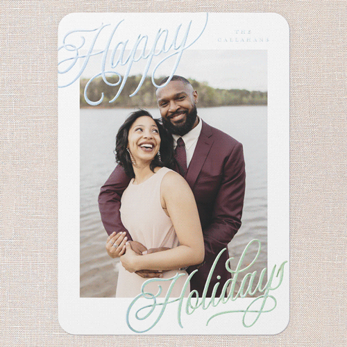Corner Callout Holiday Card, White, Iridescent Foil, 5x7, Holiday, Matte, Personalized Foil Cardstock, Rounded, White
