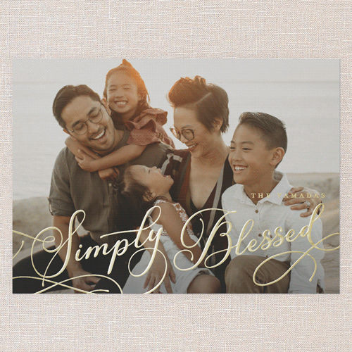 Curly Script Holiday Card, White, Gold Foil, 5x7, Religious, Matte, Personalized Foil Cardstock, Square, White