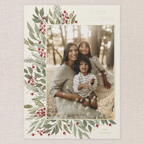 Traditional Berries Holiday Card, Beige, Gold Foil, 5x7, Christmas, Matte, Personalized Foil Cardstock, Square, Cream